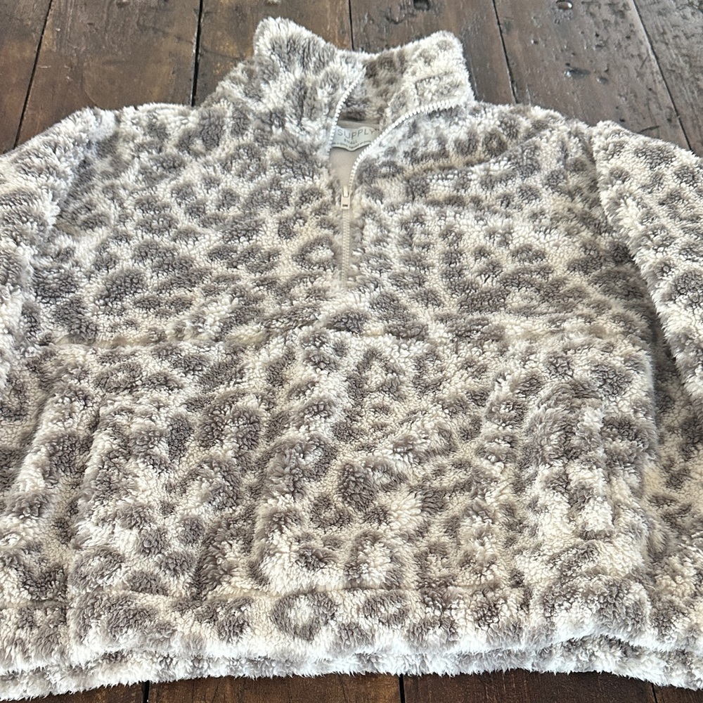 Z Supply Fuzzy Gray Leopard Turtleneck Sweater
